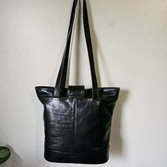 VINTAGE OROTON LARGE BLACK GENUINE COWHIDE SHOULDER BAG - Picture 6 of 16